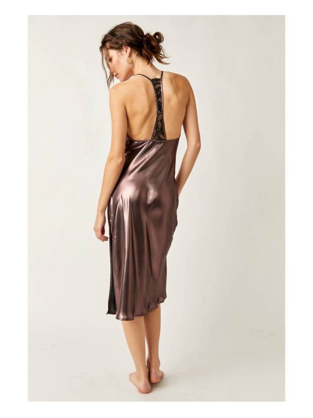 NWT FREE PEOPLE Sunset Shimmer Midi Slip / Black Rose Gold